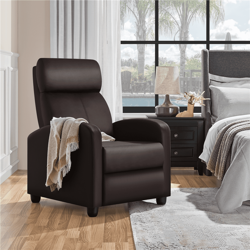 Yaheetech Adjustable PU Leather Recliner Chair with Pocket Spring, Brown
