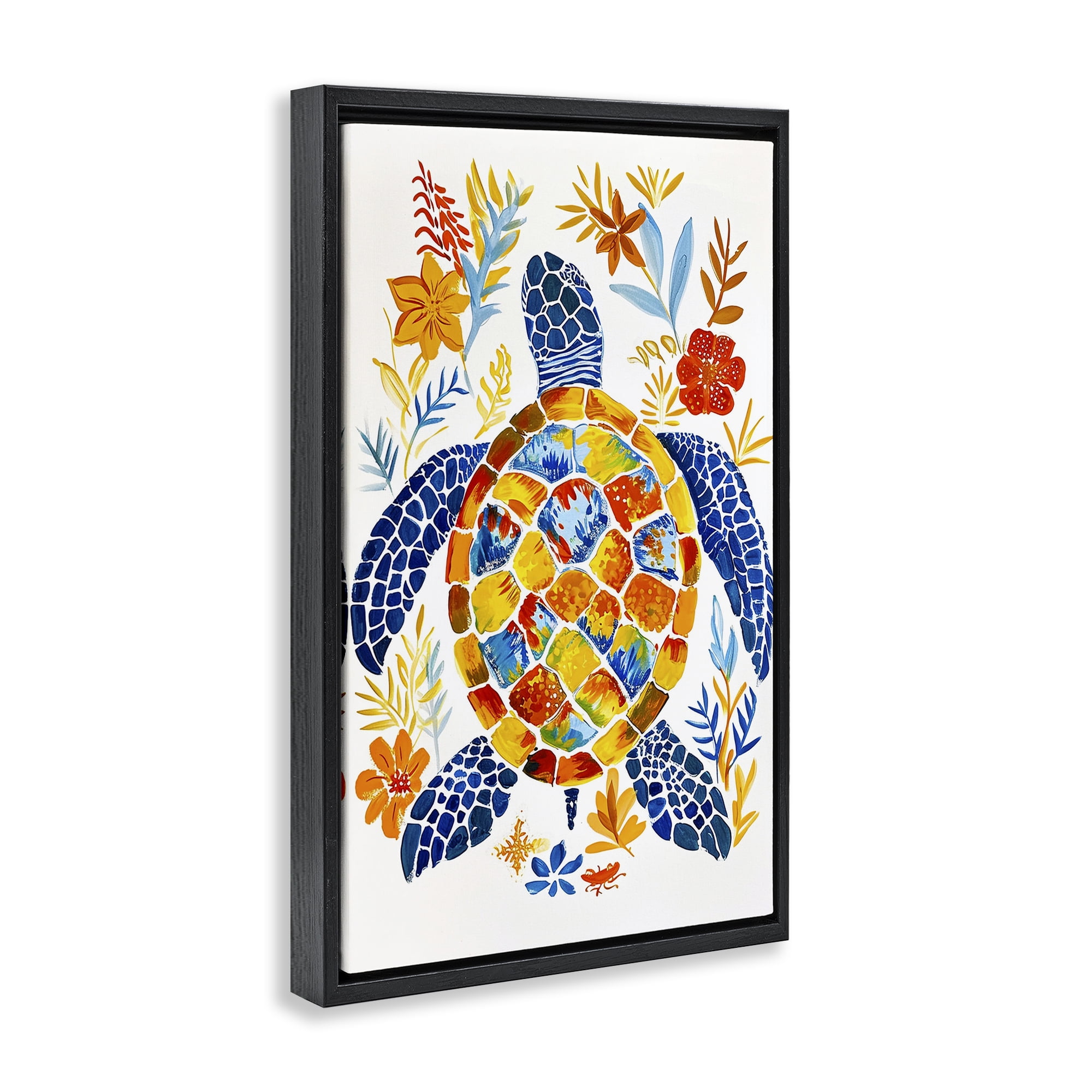 Stupell Industries Nautical Patterned Turtle Coastal Painting Black Floater Framed Canvas Art Print Wall Art, 21 x 31
