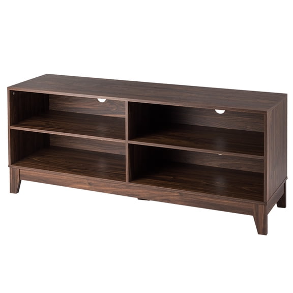 Topbuy Modern Wooden TV Stand Media Console Storage Cabinet with 4 Open Shelves Walnut
