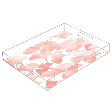 

Acrylic Tray 15.7*11.8*1.9 Inch Transparent Tray Food Tray Tea Cup Tray Serving Trays Cosmetics Storage Kitchen Table Bathroom Sundry Storage Pink Leaf