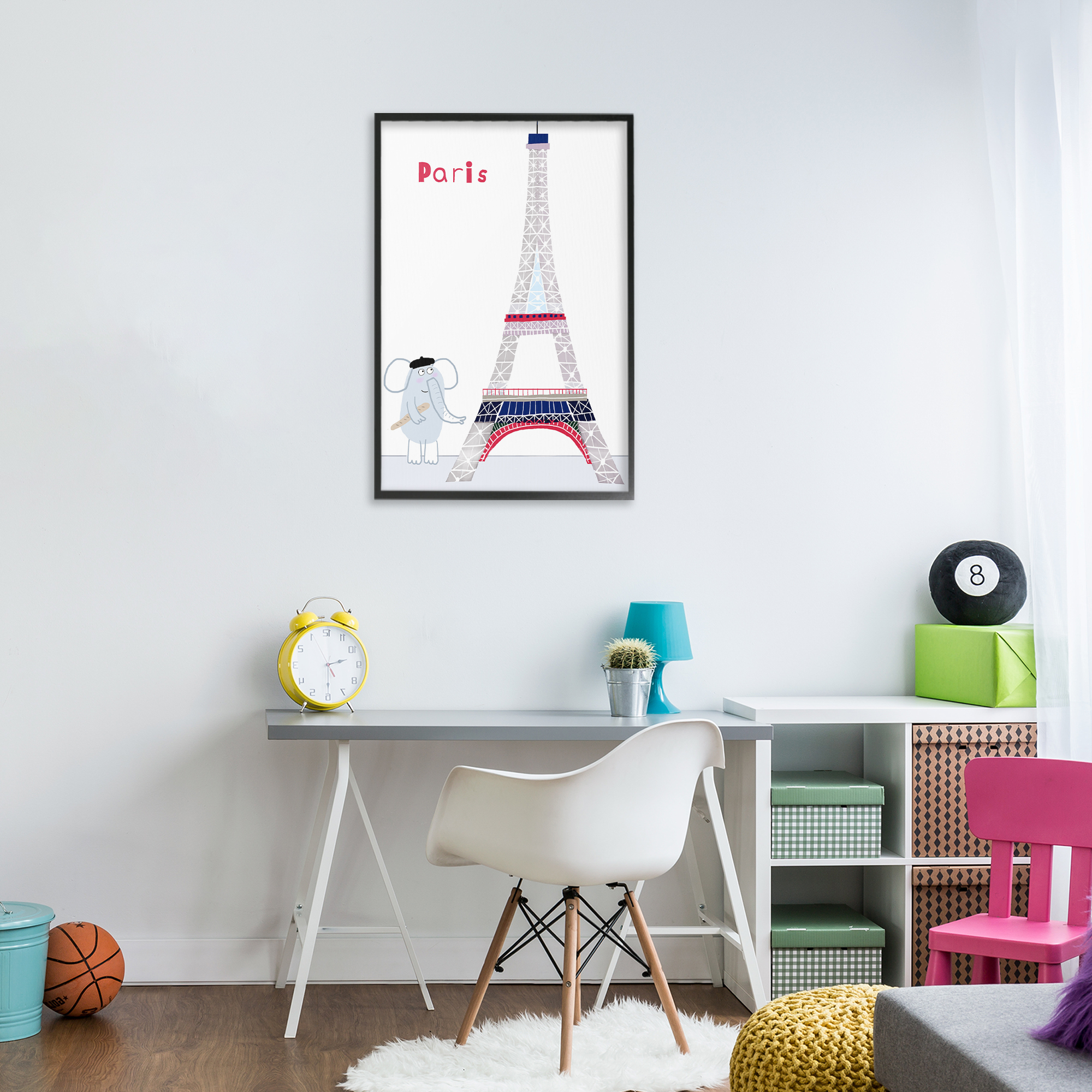 Elephant & Eiffel Tower Black Framed Giclee Art, design by Carla Daly