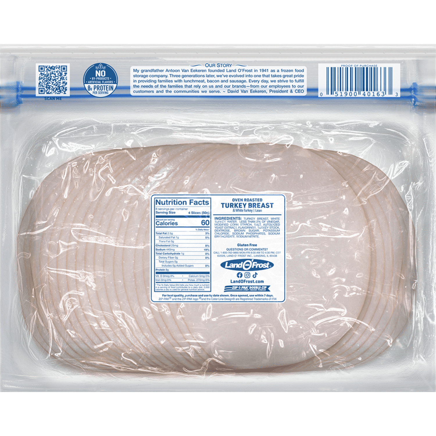 Land O' Frost Premium Meat, Sandwich Sliced Fresh Deli Lunch Meat, Oven Roasted Turkey Breast, 14 oz Resealable Pouch