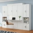 thumbnail image 2 of Queen Size Murphy Bed, 68-inch Wooden Folding Wall Bed Multipurpose Cabinet Bed with Desk Combo and 2 Side Cabinet Storage Shelf for Small Spaces Office Guest Room Use, White, 2 of 9