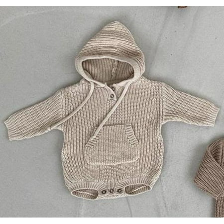 

DanceeMangoo Autumn Winter Warm Baby Long Sleeve Knit Bodysuit Cotton Newborn Sweater Solid Boy Girl Infant Knitted Hooded Jumpsuit