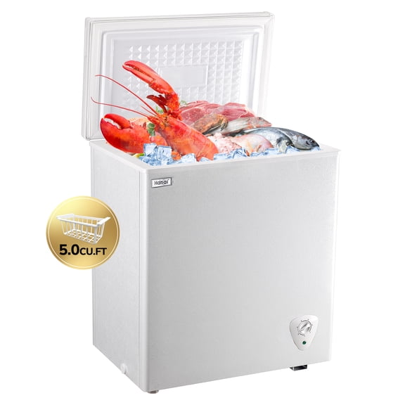 5.0 Cubic Chest Freezer - Compact Deep Freezer with Top Open Door and Removable Storage Basket, 7 Gears Temperature Control, Energy Saving, for Office Dorm or Apartment