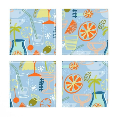 

Linen Cotton Canvas Cocktail Napkins (Set of 4) - Cocktails Blue 1950S Mod Drinks Citrus Fruit Party Pineapple Olives Print Cloth Cocktail Napkins by Spoonflower