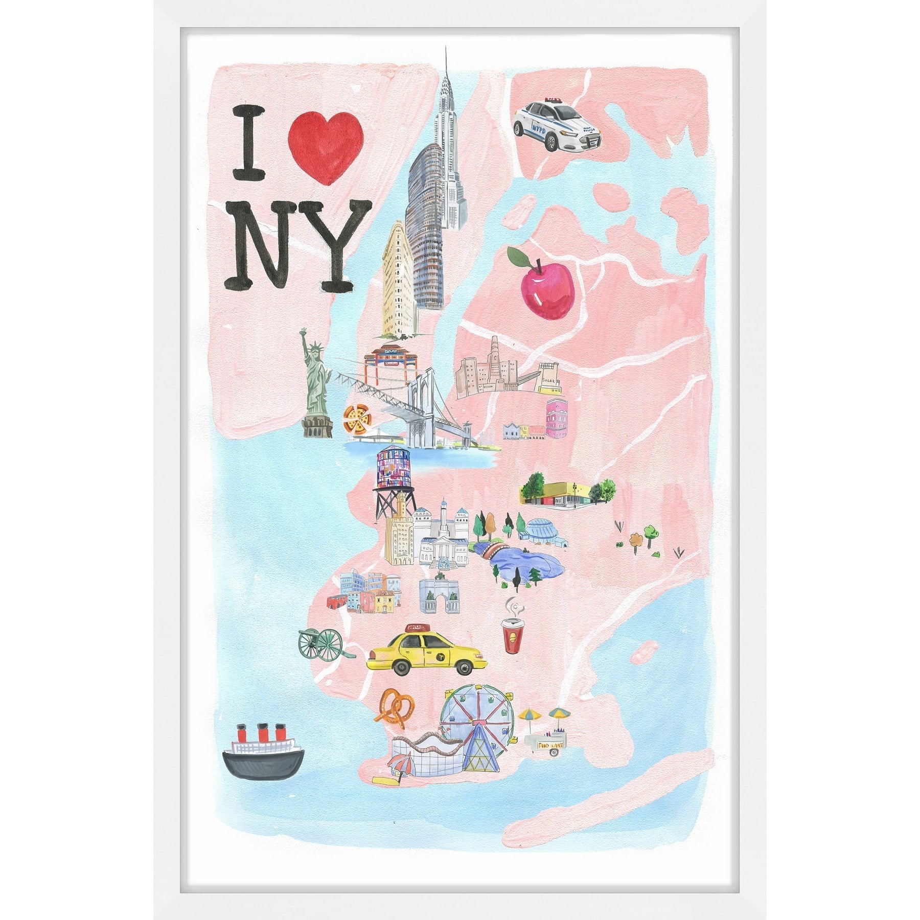 "I Love NY Site Map" Framed Painting Print