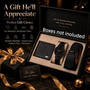 Men's Wallet, Watch, and Belt Set, Black, 3-Piece