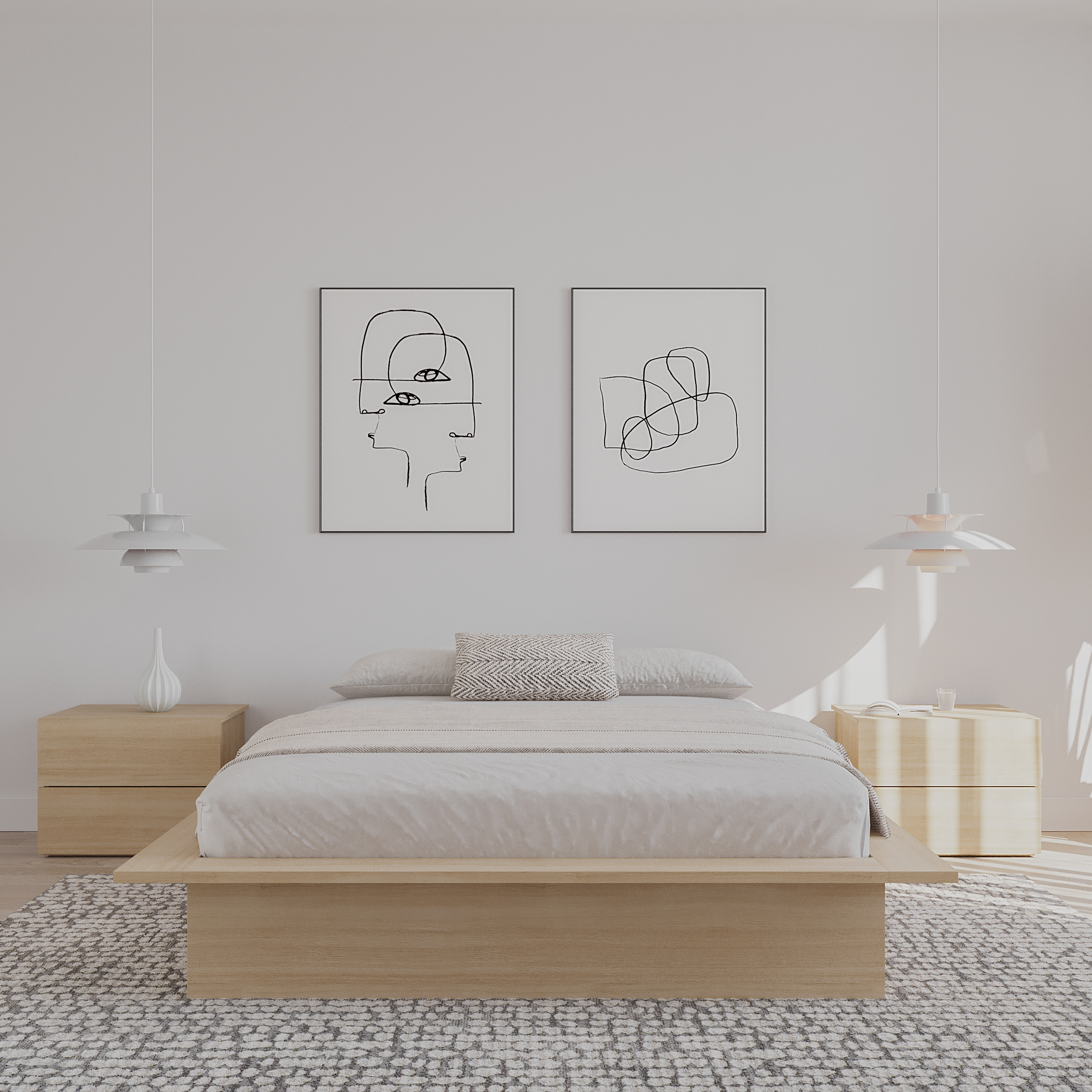 Nexera Malibu Queen Size Platform Bed, Natural Blonde Oak