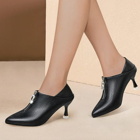 

Aayomet Womens PU Leather Oxfords Brogue Wingtip Lace Up Dress Shoes High Heels Pumps Oxfords Black Size 6.5