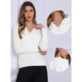 thumbnail image 2 of DARING DIVA Fall Sweaters Collared V Neck Cable Knit Pullover Tops S White, 2 of 6