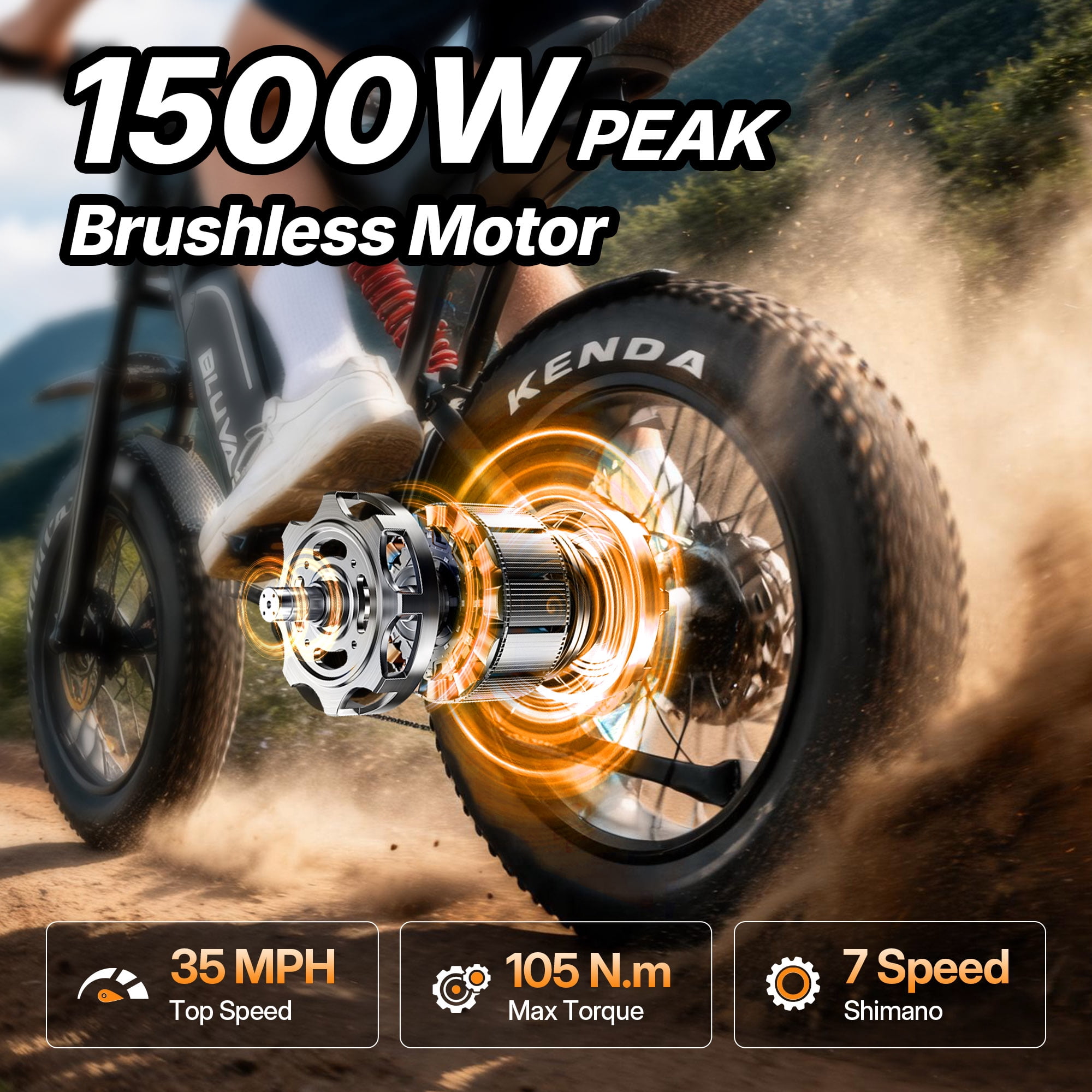 Bluvall 2500W Peak Electric Bike for Adults, Dual Hydraulic Brake Mountain e-Bike,52V 25Ah 35MPH 80 Mile 7-Speed Full Suspension 20"Fat Tire Electric Bicycle,UL2849