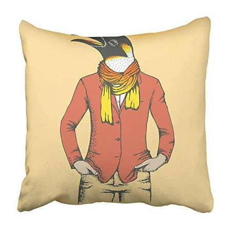 - ARHOME Adorable Penguin in Human Suit Alaska Animal Antarctic Arctic Beak Bird Body Pillowcase Cushion Cover 16x16 inch