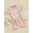 thumbnail image 3 of vera natura Baby Boy Summer Outfits Short Sleeve Letter Printed T-Shirt + Pocket Shorts Set Clothes, 3 of 9