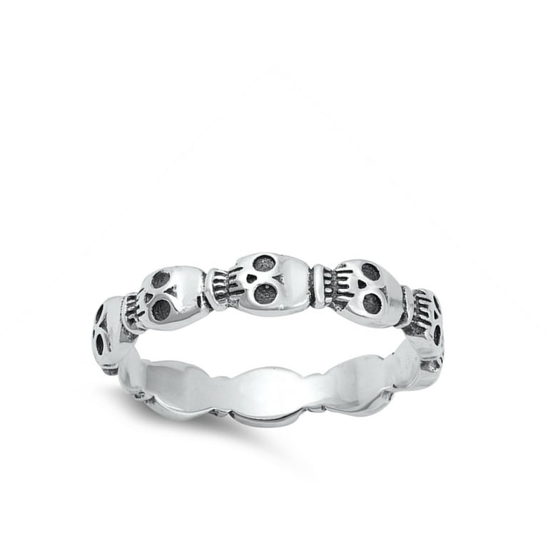 Spooky Interlocking Skull Skeleton Ring Sterling Silver Band