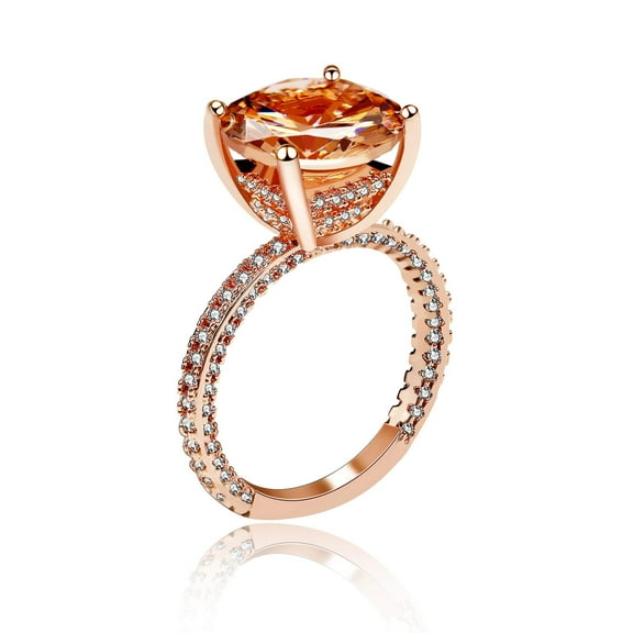 Unique Orange CZ Crystal Solitaire Wedding Promise Rings Rose Gold Plated (Size 6) RA0415