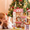 thumbnail image 6 of EagleStone 8-Room Dollhouse Castle with Elevator, 2 Dolls, 388 PCS Furniture & Play Mat, DIY Doll House for Girls Ages 3+, 28" Pink, 6 of 8