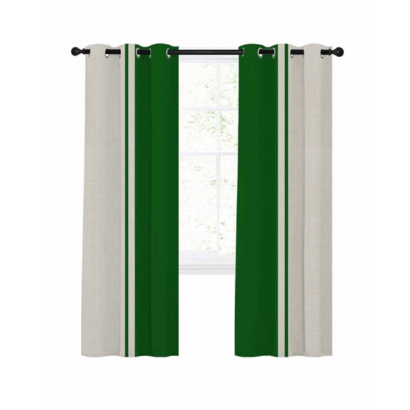 Green Vintage Blackout Curtains, Light Blocking Print Window Curtains, Geometric Stripes Simple Lines Thermal Insulated Window Drapes for Living Room Kitchen Cafe 2 Panels, 104"W x 63"L