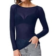 thumbnail image 1 of Base Layer Shirt Women See-through Long Sleeve Seamless Arm Shaper Top Mesh Shirt Blouse, 1 of 3
