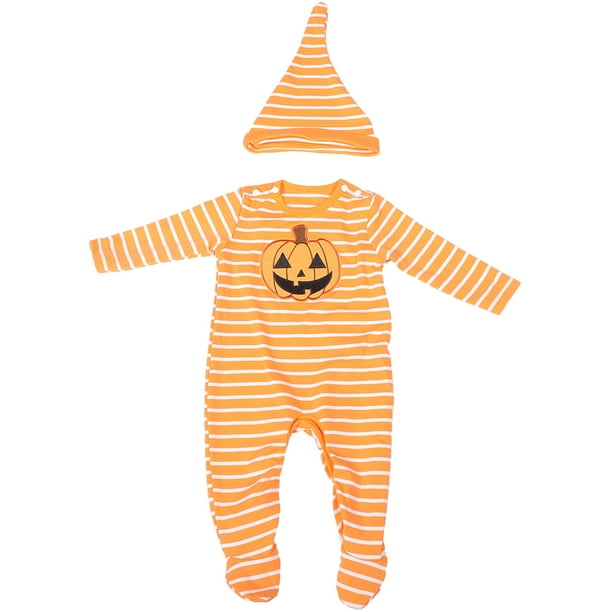 1 juego de trajes de Halloween para recién nacido, mameluco de calabaza con sombrero, mono de una pieza de manga larga