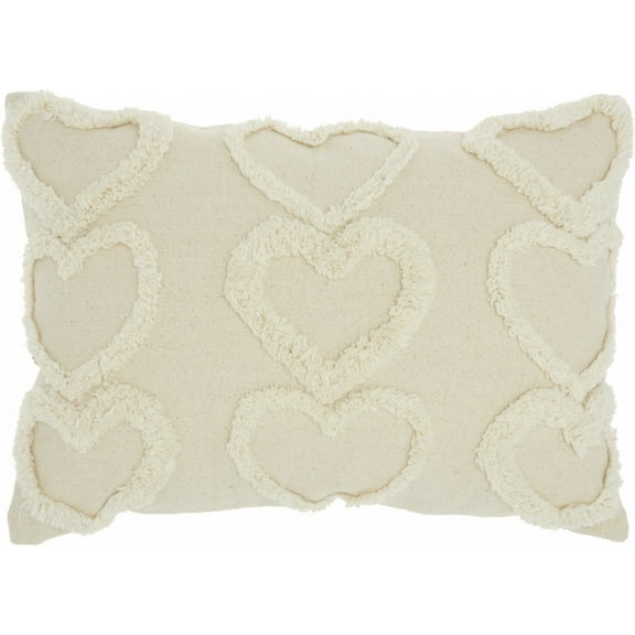 Whimsical Heart Detail Off White Lumbar Pillow