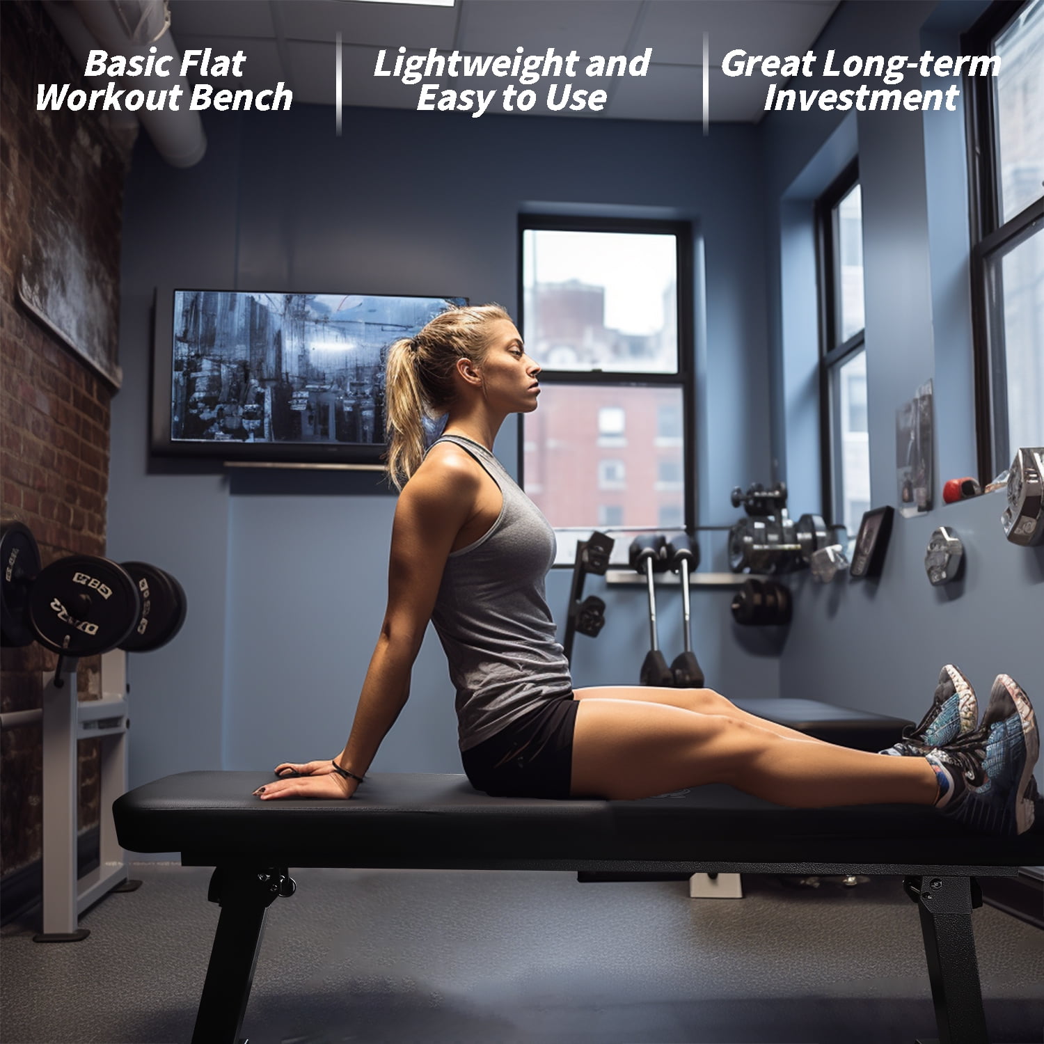 Flat Weight Bench for Home Gym, Adjustable Multi-Purpose Weight Training and Ab Exercises 1000lb Capacity
