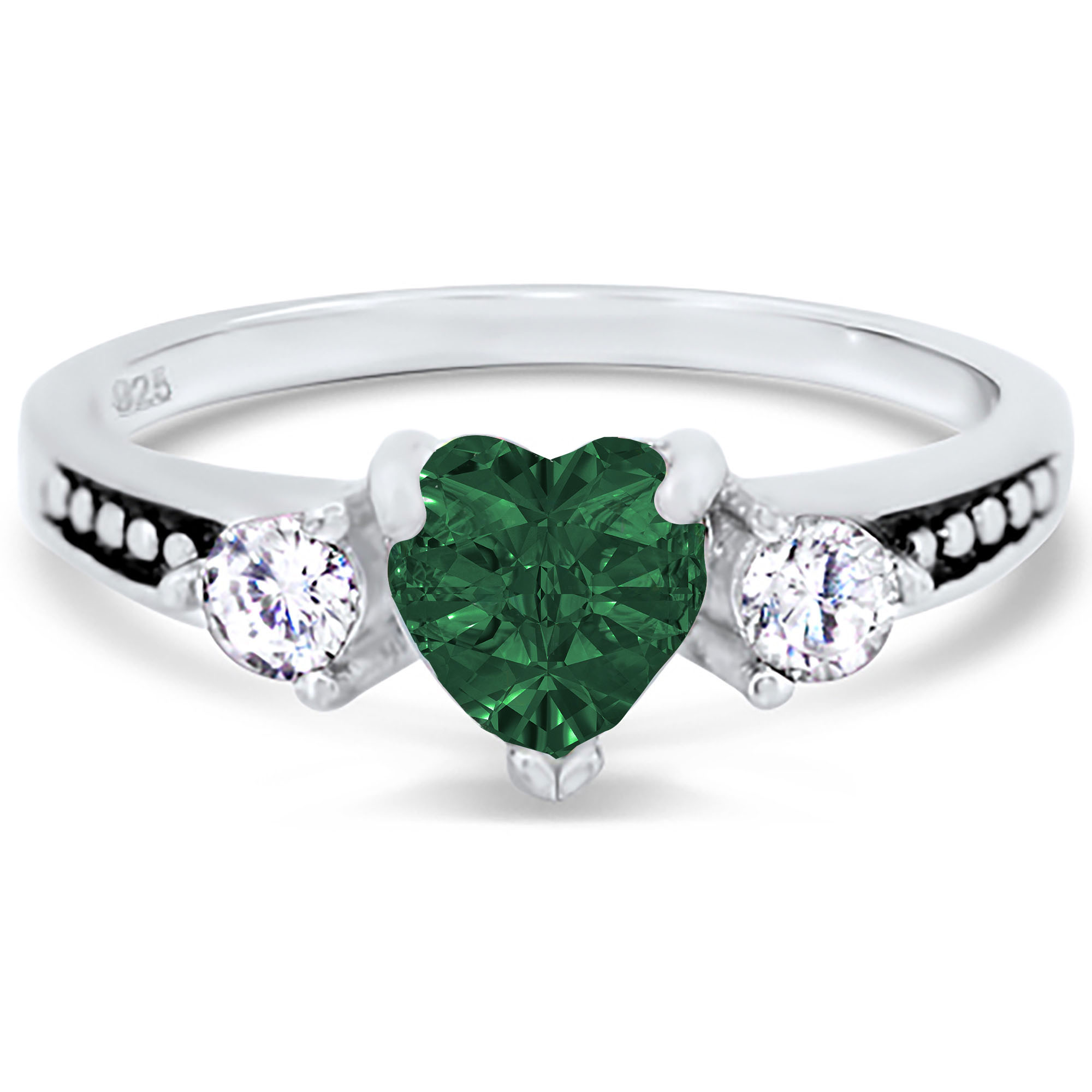 LaRaso & Co 1 Carat Heart Cut Green Emerald CZ Wedding Engagement Ring Set for Women Size 7