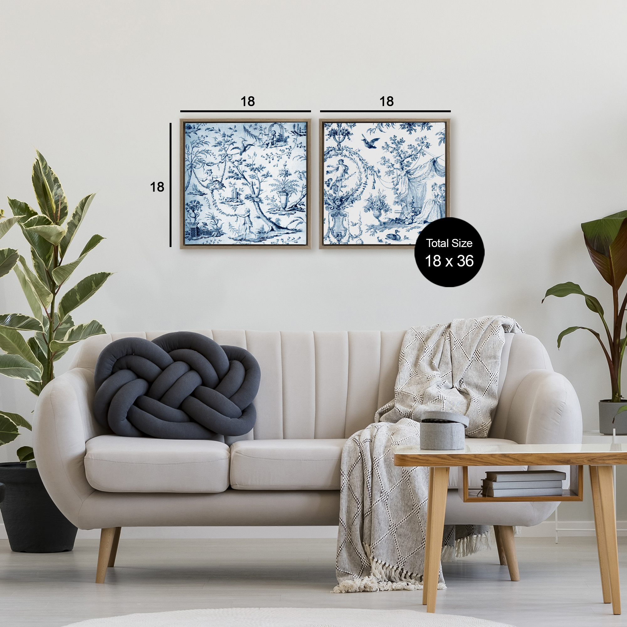 Intricate Toile Scenery 2 Piece Brown Framed Floater Canvas Set, design by Vintage Hustle