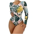 thumbnail image 2 of BLTIBY Women's One Piece Swimsuit Round Neck Long Sleeve Printed Bikini Set Bathing Suits Fashion Casual Swimwear Yellow M, 2 of 4