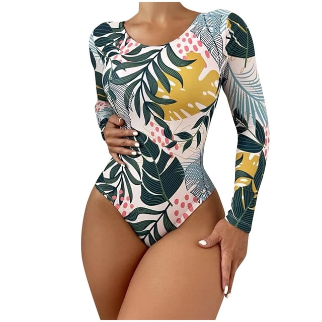 Maillot de Bain une Pièce Conservateur pour Femmes, Robe de Bain Ample Imprimée avec Encolure Ronde et Détail à Volants, Maillot de Bain Doux et Extensible pour Plage, Piscine, Vacances