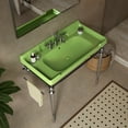 thumbnail image 2 of 36 Inch Wall Mounted Bathroom Console Sink with Green Ceramic Basin, Stainless Steel Support Legs, Towel Bar and 3 Faucet Holes in Chrome Finish for Space Saving Designs, 2 of 5
