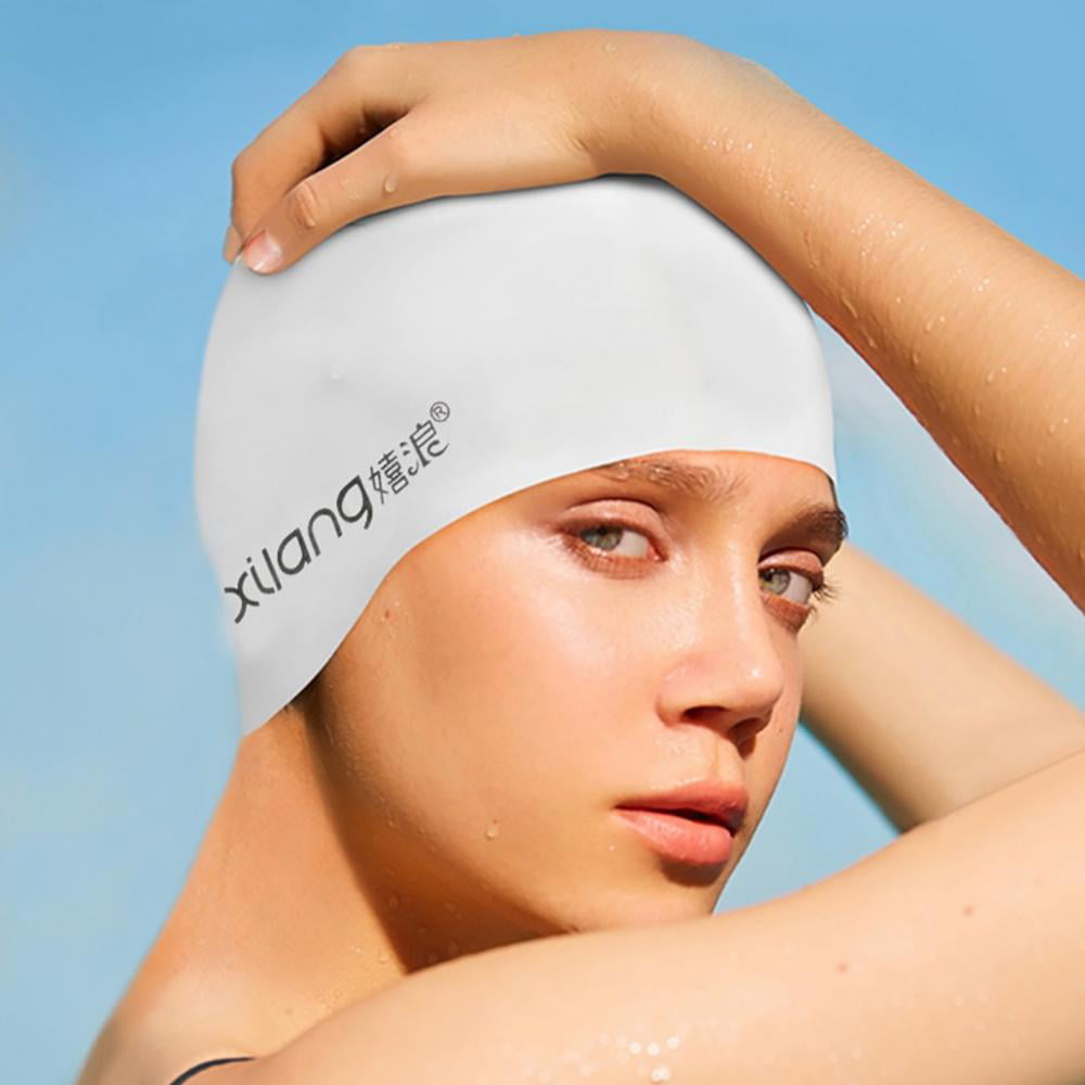 Adult Men Women Swimming Pool Cap Waterproof Silicone Swim Long Hair Stretch Hat 