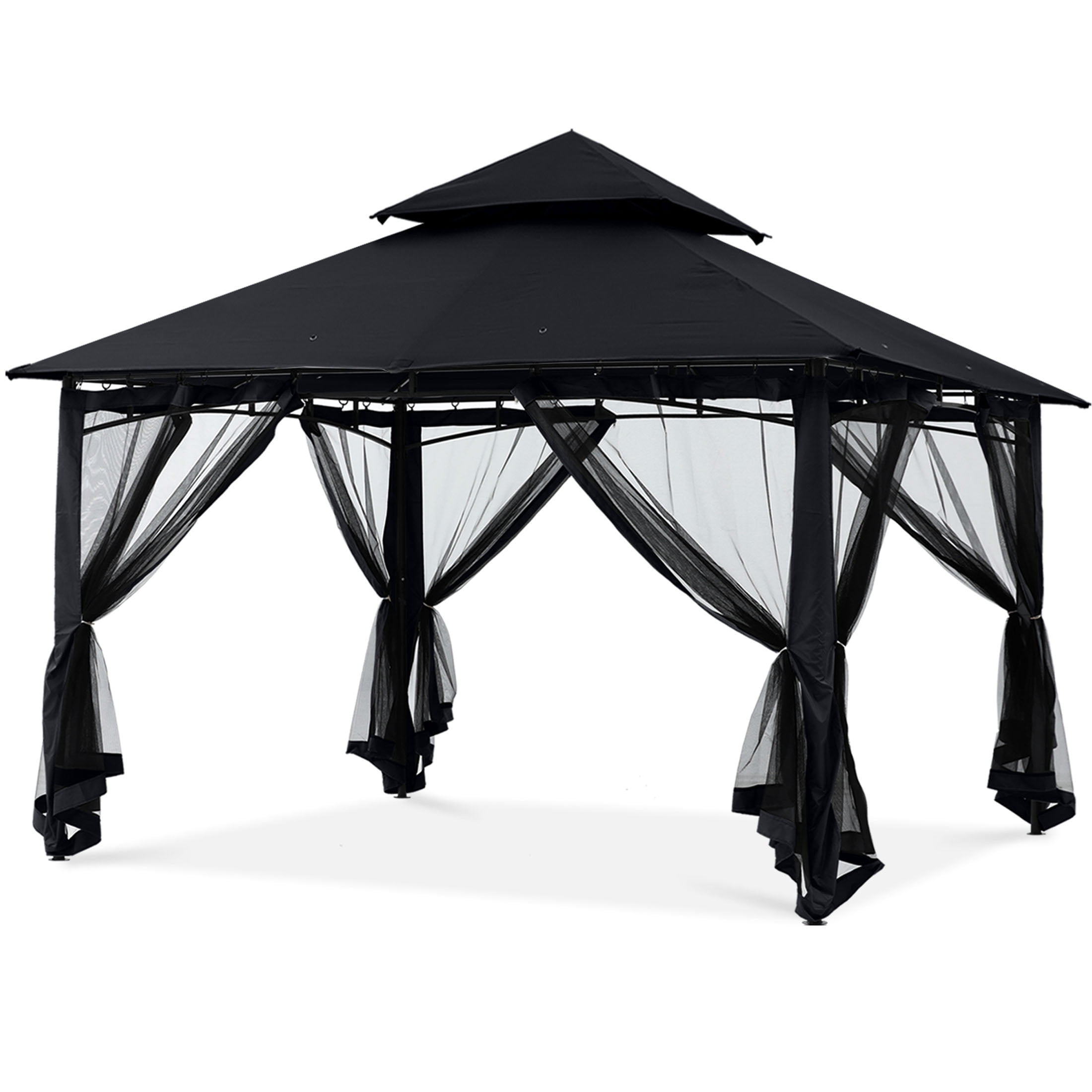 MASTERCANOPY 11 x 11ft Patio Gazebo with Double Roof and Mesh Walls, Black