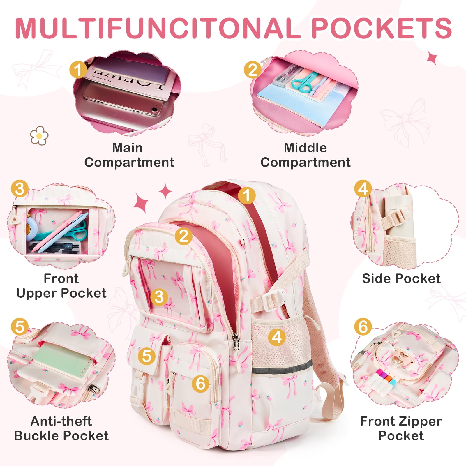 Inadays School Backpacks for Teens 3PCS Set Middle School Bookbag Students Lightweight Durable Casual Outdoor Daypack College