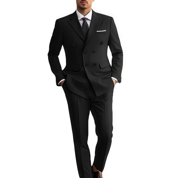 i·FineLong Men's Black Double - Breasted Formal Suit for Business & Formal Occasions