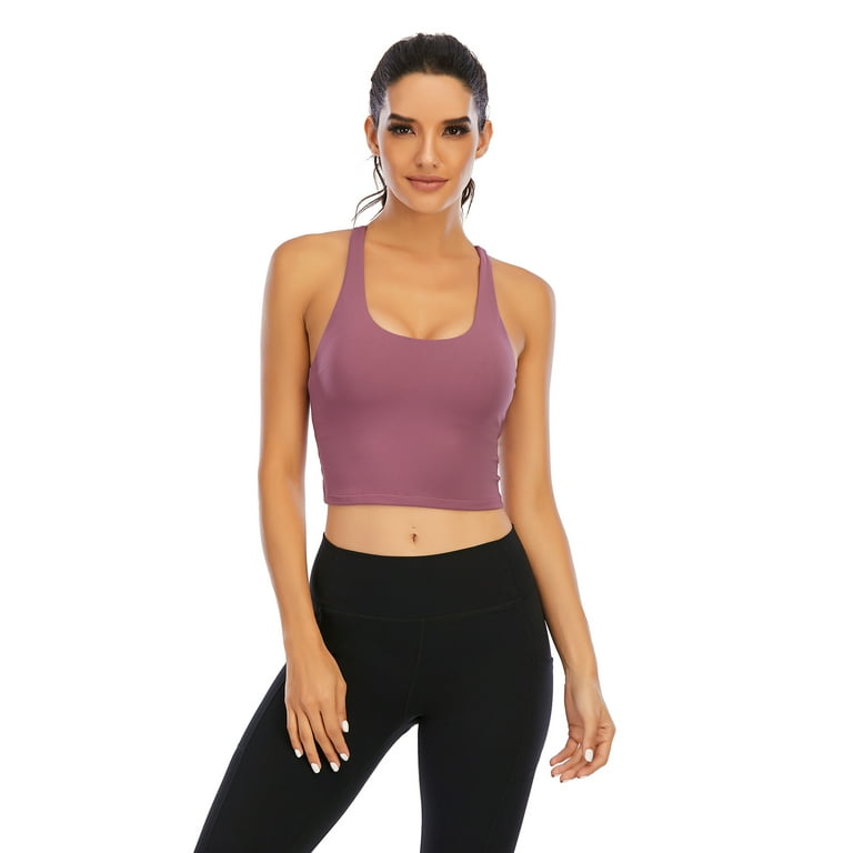 Womens Padded Sports Bra Cross Back Bra Workout Bra Seamless Comfortable Yoga  Bra, Rose Purple, XL 