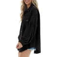 thumbnail image 3 of Chaqueta casual para mujer con manga abullonada, suave, agradable a la piel, transpirable, color puro, chaqueta con manga abullonada para mujer al aire libre en interiores, 3 of 6
