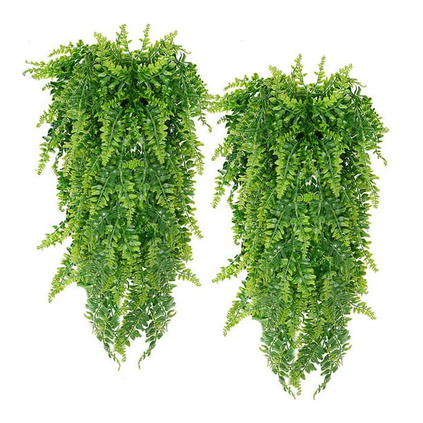 Plantas colgantes de imitación, 2 piezas de plantas colgantes artificiales, plantas de helechos colgantes, plantas colgantes artificiales, helechos confiables y duraderos Jadeshay A