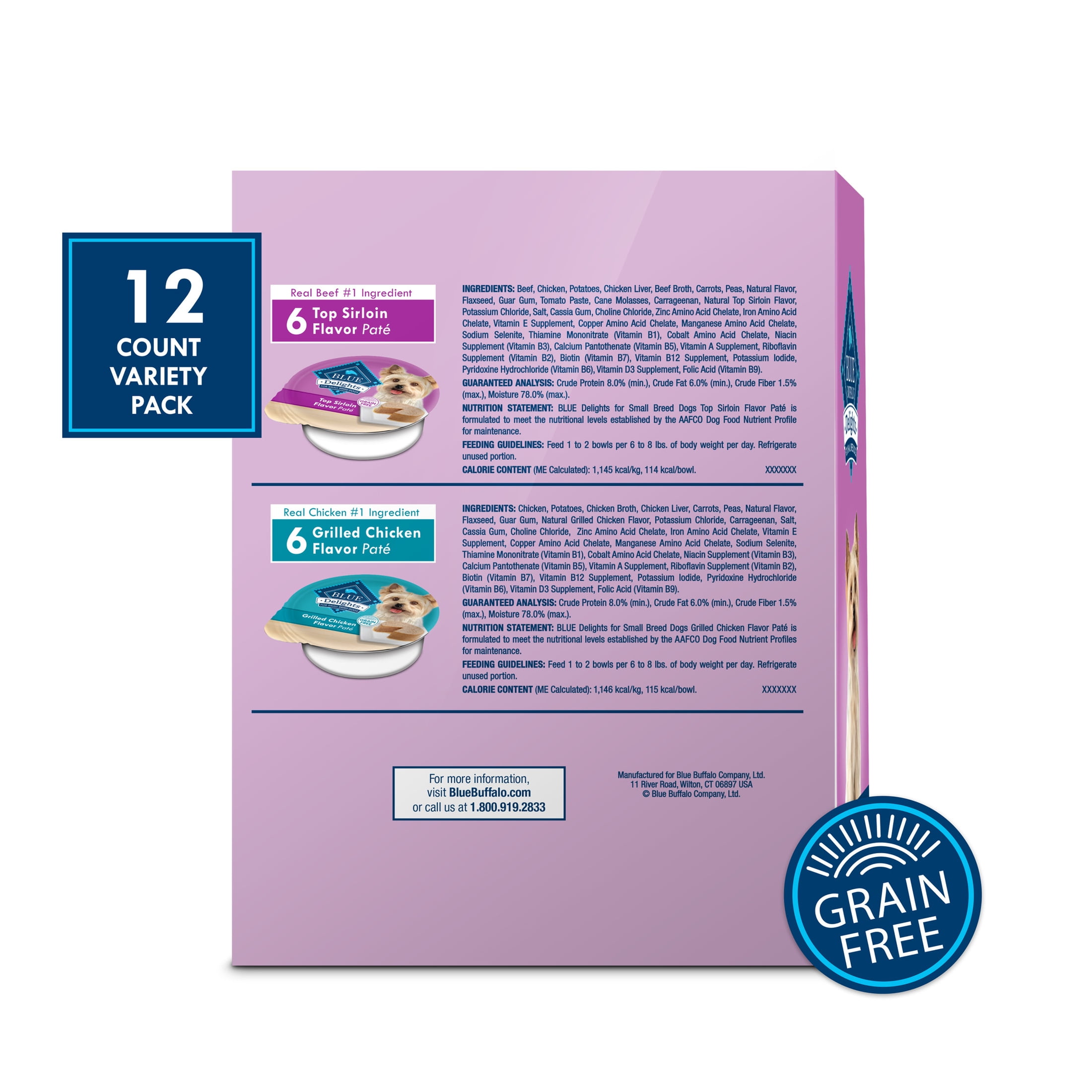 (3 pack) Blue Buffalo Delights Small Breed Natural Wet Dog Food Variety Pack, 3.5-oz. Cups, 12 Count