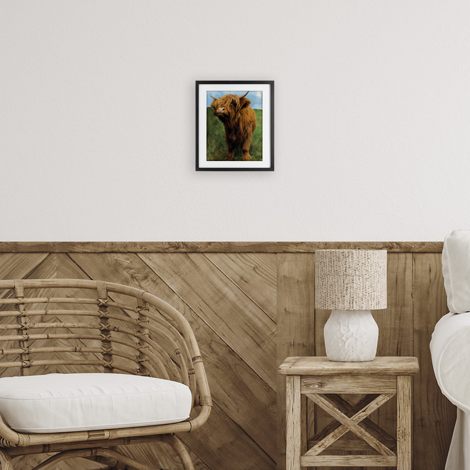 Stupell Industries Mini Highland Cow Calf Black Framed Print Under Glass, design by Renel Peters