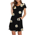 thumbnail image 5 of SHOPESSA Women's Round Neck Petal Short Sleeve With Pocket Ruffle Hem Tunic Black Dresses for Women, 5 of 7