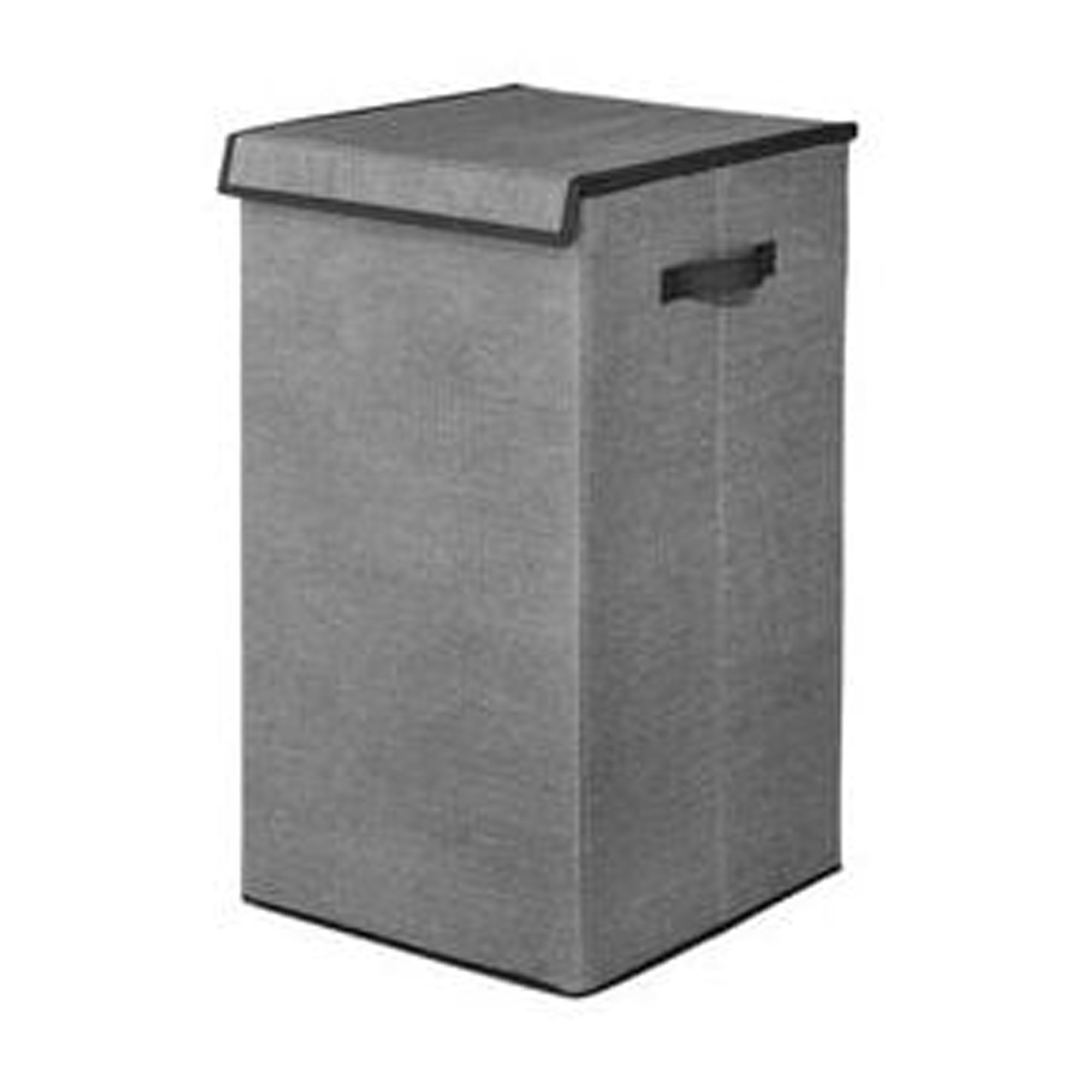 mDesign Large Laundry Hamper Basket with Hinged Lid and Attached Handles - Portable and Foldable for Compact Storage - Single Hamper Design, Textured Print with Solid Trim - Charcoal/Black