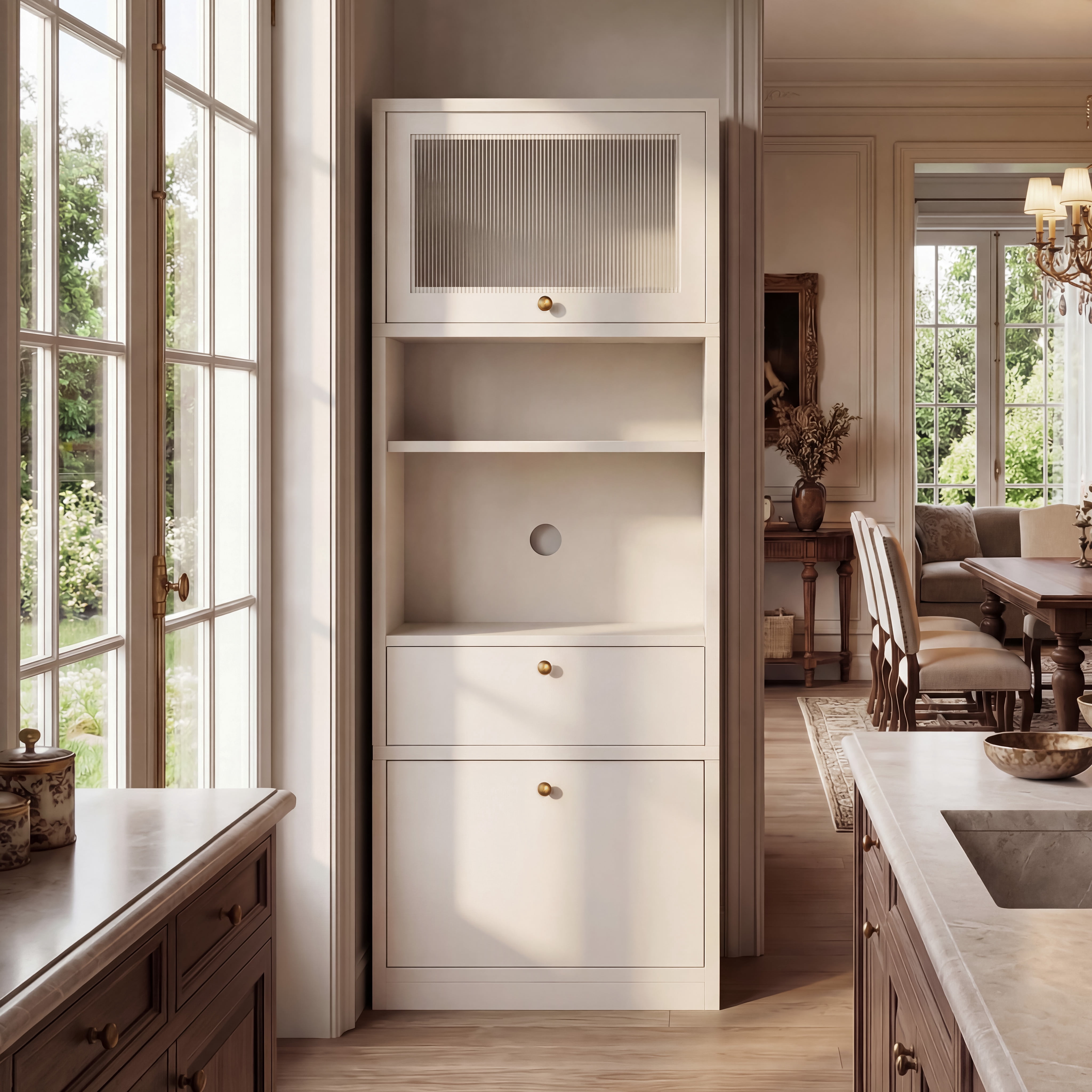 Mintazer 71" Kitchen Pantry Storage Cabinet, Free Standing Kitchen Hutch with Door, Adjustable Shelves and Drawers for Home Kitchen Bedroom Corner, White