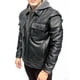 thumbnail image 2 of Chamarra de piel negra para caballero con capucha de tela para sudadera desmontable, cuello de solapa, 2 bolsas de pestaña en pecho y 2 bolsas en cadera, doble cierre de zíper de plástico y metálico Castelli Leather Authentic Hugo Con capucha y cierre doble, 2 of 4
