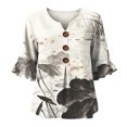 thumbnail image 5 of IMENGL Women's Blouse Basic Art Print V Neck 3/4 Sleeve Decor Fit Top Summer Retro Casual Outfits Loose Button Down Shirts for Women,M-XXXL, 5 of 6