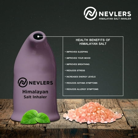 Nevlers Hand Painted Ceramic Salt Inhaler with Pure Himalayan Pink Salt | Asthma and Allergy Relief | Includes Salt Refill - Lavender