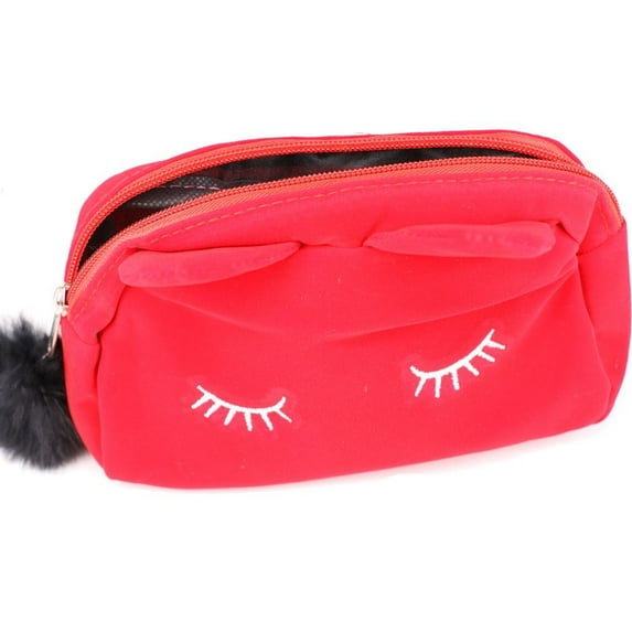 Portable Multi-function Zipper Style Pouch Make-up Cat Organizer Bag Cosmetic Bag Makeup Bag Handbag Bags RED