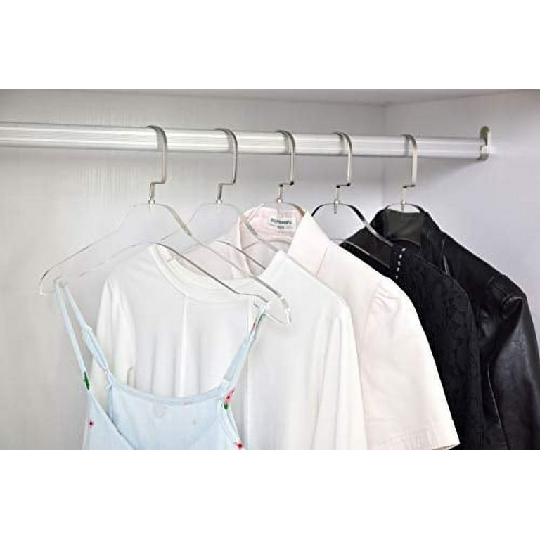 YBM Home Quality Acrylic Clear Coat Hangers Made of Clear Acrylic for a  Luxurious Look and Feel for Wardrobe Closet, Clothes Hangers Organizes  Closet, Silver w/ Flat Hook, 4120-6 