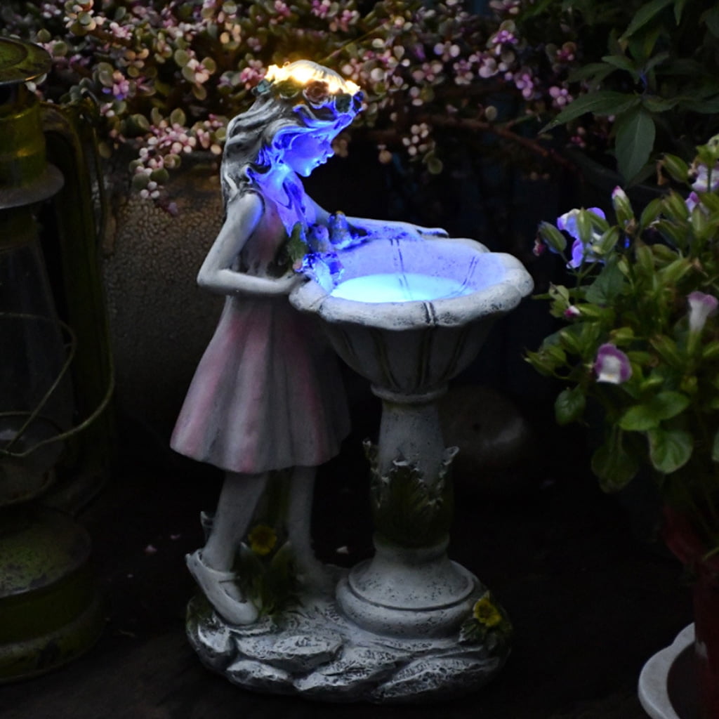 Garden Fairy Angel Statue Resin Craft Landscaping Figurine Sculpture with Solar LED Light Outdoor Decorations