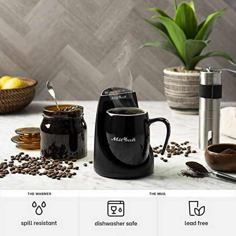 Mitbak Innovative Coffee Mug Warmer with A 16-Ounce Ceramic Coffee Mug & Lid | This Mug Warmer for Desk Will Keep Coffee, Tea, Hot Chocolate